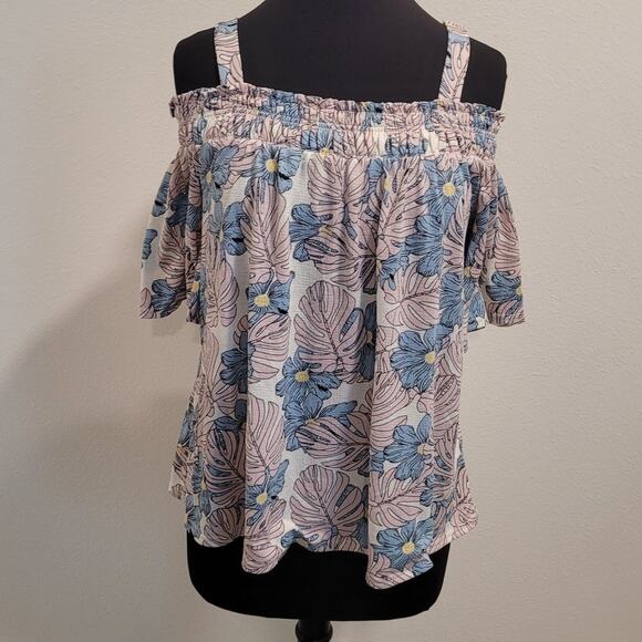 MELLODAY Women’s L Boho Floral Cold Shoulder Top Pastel Cottagecore EUC - Picture 1 of 8